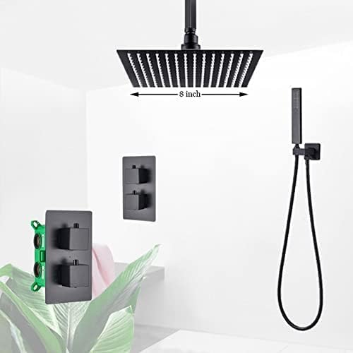 Juego de grifo de ducha termostático de latón negro, grifo de ducha oculto, grifos de baño de lluvia de 8/10/12/16 pulgadas, mezclador de agua fría caliente, 2 vías, 8 pulgadas HEA