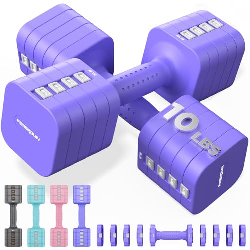 FEIERDUN 5-in-1 Adjustable Dumbbell Set of 2, 20LBS/10LBS Hand Weights for Women, 1s-Adjust Dual-Stable Dumbbell Set for Women Home Gym & Outdoor