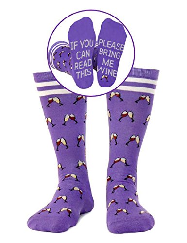 Saucey Socks If You Can Read This Please Bring Me Coffee, Beer, Wine, Socks Men Women, Luxury Cotton, Great Gift (Medium, Wine - Purple) #TOP1