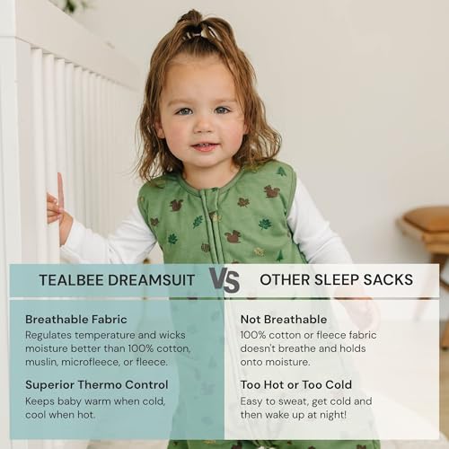 Image of Tealbee Dreamsuit Toddler Sleep Sack with Feet - Walker Sleep Bag with Legs, Rayon made from Bamboo, All Season 1.2 TOG, 2-Way Zipper, 2T-3T - Forest