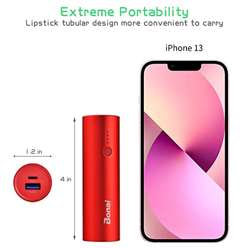 Bonai Portable Charger Power Bank 5000Mah Travel Ultra-Compact Aluminum, High-Speed Output External Backup Battery Compatible Iphone Ipad Ipod Samsung Tablets - Red (With An 8-Pin Charging Cable) #TOP1