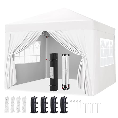 Yaheetech 12x12 Pop Up Canopy Tent with 4 Removable Sidewalls White