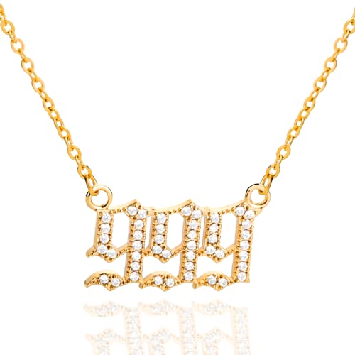 Angel Number Necklace for Women 18K Gold Plated Crystal Pendant Stainless Steel Silver Numerology Jewelry 111 222 333 444 555 666 777 888 999 Lucky Numbers Personalized Gift for Mother and Daughter