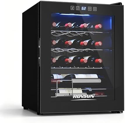 ROVSUN 16 Bottle Wine Cooler Refrigerator, Freestanding Compressor Wine Chiller, Beverage Wine Fridge with Digital Temperature Control & Double-layer Glass Door for Red White Wine, Champagne, Beer