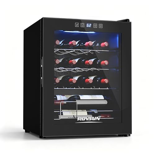 ROVSUN 16 Bottle Wine Cooler Refrigerator, Freestanding Compressor Wine Chiller, Beverage Wine Fridge with Digital Temperature Control & Double-layer Glass Door for Red White Wine, Champagne, Beer