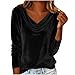 Fall Winter Velvet Tops for Women 2026 Fashion Cowl Neck Shirts Casual Long Sleeve Solid Color Blouses Loose T-Shirts