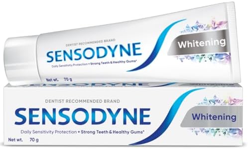 Sensodyne Toothpaste Whitening | White Teeth and Daily Sensitivity Protection Tooth Paste Pack of 1 - 70gm | Dentist Recommended | Fresh Breath, Fight Tooth Decay, Healthy Gums