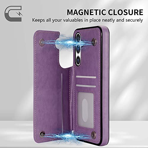 YWKJ Compatible with Samsung Galaxy A14 5G Case Wallet with Card Slot Butterfly Embossing Flip Leather Magnetic Clasp Protective Phone Case for Samsung Galaxy A14 Case Wallet(Purple-6.6 inch)