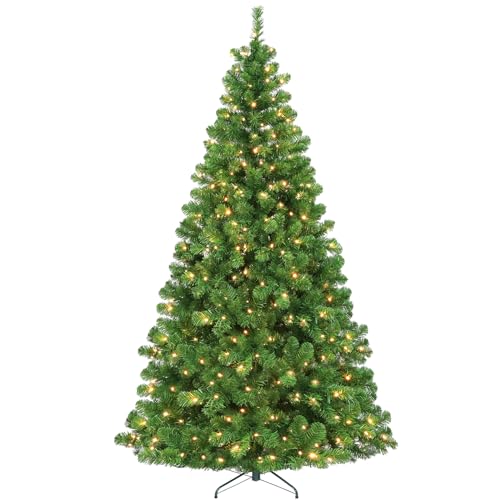 Hykolity 6 ft Prelit Artificial Christmas Tree, 551 PVC Branch Tips, 300 Warm White LED Lights, Easy Assembly with Metal Stand and Hinged Branches