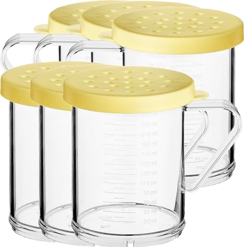 10 Oz Parmesan Cheese Shaker with 4 mm Hole Diameter Lid, Polycarbonate Spice Shaker For Coarse Seasonings seasoning shaker Dredge, sugar dispenser, large salt and pepper shakers (6, Yellow 4mm)