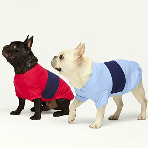 Fitwarm 3 Pack Color Block Striped Dog Shirt, Summer Dog Clothes For Small Dogs, Breathable Lightweight Pet Tshirt With Sleeves, Cat Outfit, Red, Blue, Grey, Small #TOP2