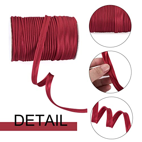 Beadthoven 109Yards/Roll Maxi Piping Trim 3/8” Satin Luster Polyester Single Fold Piping Bias Tape Binding Lip Cord Welting Cord With Spool For Sewing Clothing Trimming Upholstery (Dark Red) #TOP1