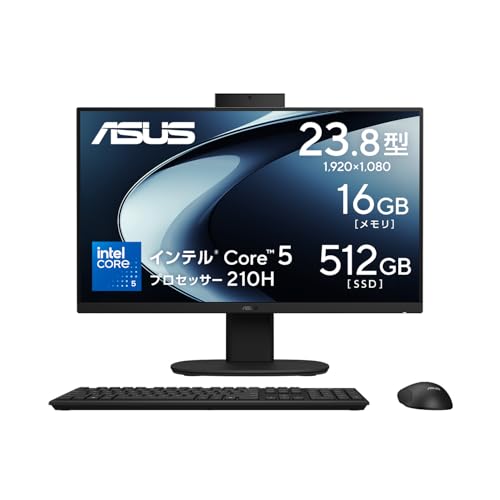ASUS �f�X�N�g�b�vPC V400 AiO V440VAK 23.8�C���` Windows 11 �C���e�� Core 5 210H ������16GB SSD 512GB USB�L�[�{�[�h/USB�}�E�X�t�� ��̌^ AIO �f�X�N�g�b�v�p�\�R�� �u���b�N V