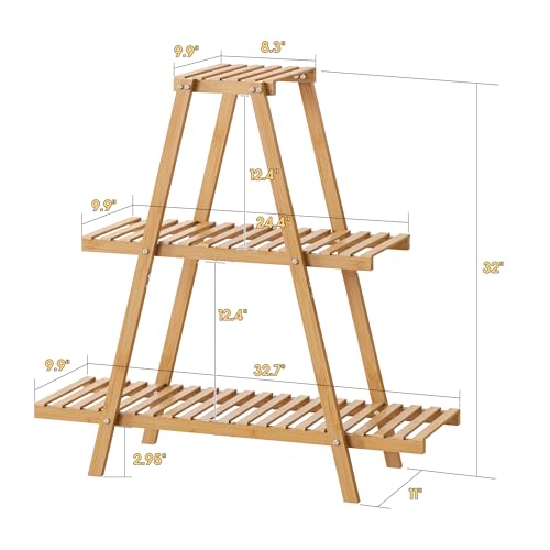Furshus Bamboo Plant Stand - Indoor/Outdoor 3 Tier Plant Ladder, 8 Potted Flower Holder, Natural - Thumbnail 2