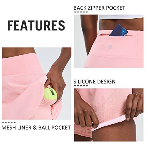 Baleaf Women's Pleated Tennis Skirts High Waisted Lightweight Athletic Golf Skorts Skirts With Shorts Pockets Pink Medium #TOP4
