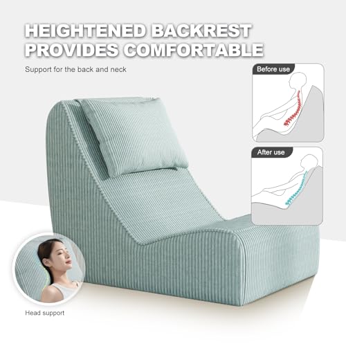 Giant Bean Bag Chair for Adults,Corduroy Chaise Lounge with Unrivaled Back Support, Detachable Neck Pillow, Comfortable Ottoman & Washable Cover for Living Room, Bedroom, Garden(Mint Green) by Snug Sofee - Image 5
