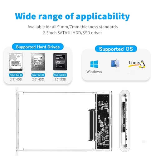 Image of sancy 2.5 inch External Hard Drive Enclosure, USB-C 3.1 Gen 2 SATA III for SSD /HDD - Tool-Free, High-Speed, Plug & Play