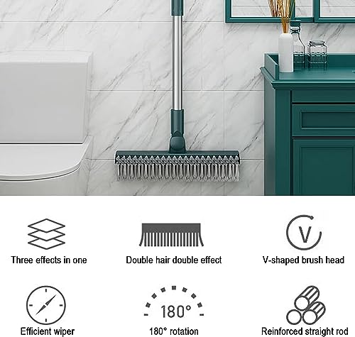 Image of 3 in 1 Bathroom Cleaning Brush with Wiper and Squeegees,Tiles Cleaning Brush with Long Handle Tile Cleaner Brush Bathroom Floor Brush Window Cleaning Brush Floor Scrub Brush Shower Squeezer
