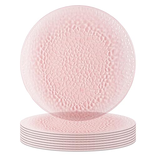 PARTY BARGAINS 13-Inch Charger Plates - 8 Pack, Hammered Pink, Heavy-Duty Disposable Chargers for Elegant Dining - Ideal for Weddings and Formal Events