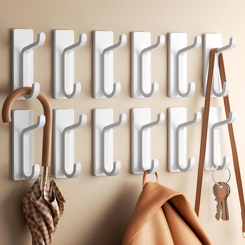 pickpiff 12 ganchos adhesivos ultra fuertes, soporta hasta 6 kg, ganchos de metal para puerta, ganchos para toallas, ganchos autoadhesivos, ganchos para ducha sin taladrar, color blanco