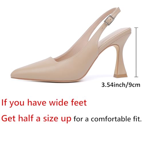 Image of Susanny Slingback Kitten Heels Elegant Dressy Pumps for Women Closed Pointy Toe Sexy Chunky High Heels Wedding Bride Prom Party Dress Shoes