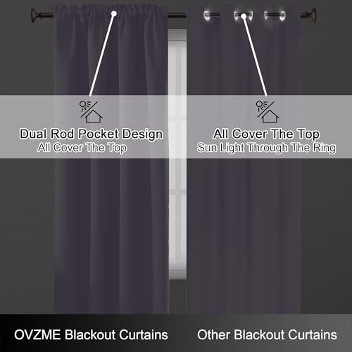 Image of Lavender Short Blackout Curtains for Bedroom 45 Inches Long 2 Panels Set, Solid Thermal Insulated Blackout Curtains, Energy Saving Soft Fabric Window Drapes, Dual Rod Pocket, 2x40Wx45L Inches
