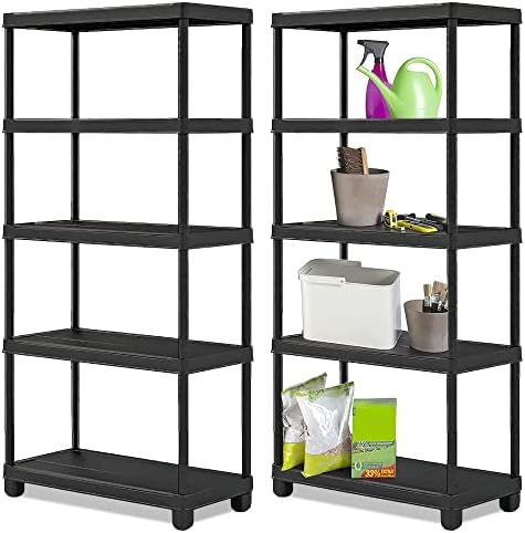 2 x 5 TIER PLASTIC SHELVING UNIT STORAGE RACKING SHELVES GARAGE WAREHOUSE SHED