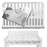 MY LITTLE ZONE Neutral Baby Crib Bedding Set Boy 28'x52', 8' Deep Pocket - 5 pcs Baby Bedding Set with Comforter, 2 Crib Sets for Boys Cotton Fitted Sheets, Skirt, Changing Pad Cover - White & Gray
