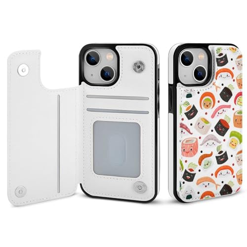 適用 iPhone15用ケース 手帳型 寿司柄 おにぎり柄 かわいい スマホケース カード収納 スタンド機能 アイフォン15ケース 耐衝撃 PUレザー カバー 財布型 Case