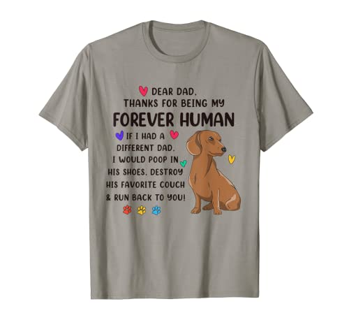 Dog Dad Forever Human Funny Red Dachshund Día del Padre Camiseta