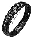 Personalized Leather Bracelets Gift to Dad - Customized Father's Day Gift, Black Mens Braided Genuin
