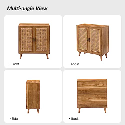 Hulala Home Accent Storage Cabinet With 2 Natural Rattan Doors & Wood Legs, 2-Tier Shelf Sideboard Buffet Cabinet, Cupboard Console Table For Living Room, Entryway, Dining Room, Hallway (Walnut) #TOP1
