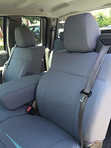 Durafit Seat Covers made to fit 2004-2008 Ford F150 XL or Standard Cab, Front 40/20/40 Split Bench with Integrated Seatbelts and Solid Center Armrest Seat Covers in Durable Gray Twill