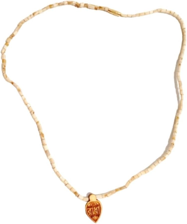 MAYAPURI Unisex-Adult Adults Unisex Original Tulsi Kanthi Mala With Engraved Design Radha Pendant (Locket) Tulasi Mala Or Holy Basil Wooden Necklace For Neck (Pack Of 1), Wood