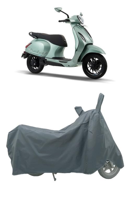 Two Wheeler - Scooty - Bike Cover for Bajajj Chetak 3501 Pista Green Cover with Water-Resistant and Dust Proof Premium 190T Fabric (Grey Plain)