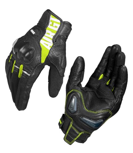 Image of Rynox Air GT 2 Gloves | Short-Cuff Motorcycle Riding Gloves with Impact Protection | Black Hi-Viz Green, Large