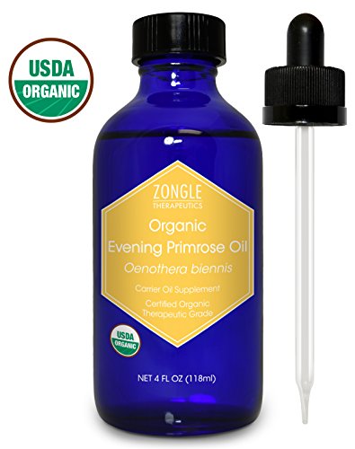 Zongle USDA Certified Organic Evening Primrose Oil, Safe To Ingest, Unrefined Virgin, Cold Pressed, Oenothera Biennis, 4 OZ