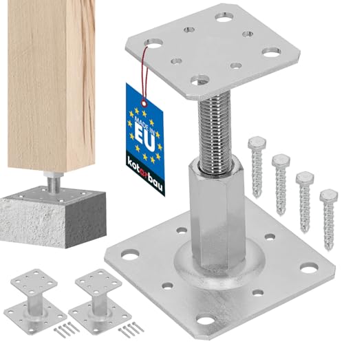 KOTARBAU® 2 Pièces Pied Réglable - Support de Poteau - Acier Galvanisé - 80 x 80 mm - Argent - Pied de Poteau Reglable - 90-150 mm