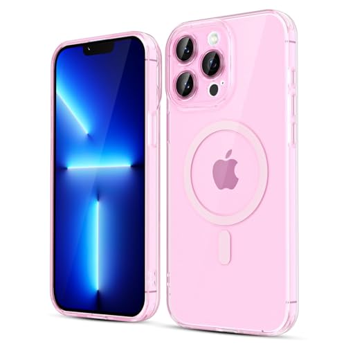 LoeoeL for iPhone 13 Pro Max Case Clear Mag Safe, Magnetic Transparent TPU Silicone Compatible with Magsafe Phone Case for Women, Slim Thin Glossy Non-Yellowing Bright Hard Plastic, Light Pink