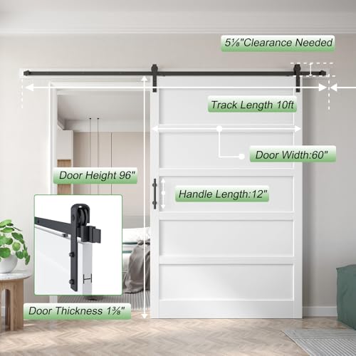 Image of 60x96 Inch White Sliding Barn Door Slab with 10ft Hardware Kit Included, 5-Panel,White Doors for Bedroom