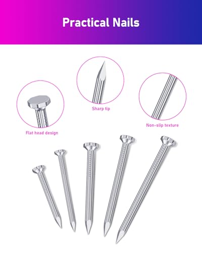 ANVINKU 300 Stück Stahlnägel Set, 5 Größen Nägel Wand, Flachkopf Nagelsortiment, Stahlnägel für Betonwände, Bilder Aufhängen, Heimwerken Handwerk