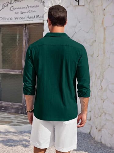 Image of Zombom Men's Cotton Blend Shirt with Full Sleeves Solid Pattern Cuban Collar Neck Line Regular Fit and Standard Length | Solid Shirt for Man Cotton | Shirts for Mans