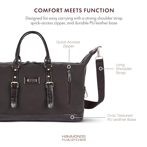 Image of Hammonds Flycatcher Canvas Duffle Bag for Men and Women Large Travel Bag Weekender Gym Overnight Bag Water-Resistant Cabin Luggage with Shoulder Strap Brown