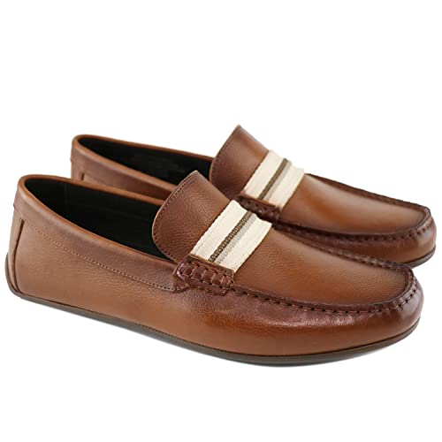 Mjny Mens Casual Comfortable Genuine Leather Lightweight Driving Moccasins Classic Fashion Webstrap Loafer Slip On Breathable Driving Loafer Cognac Grainy 8.5 #TOP3