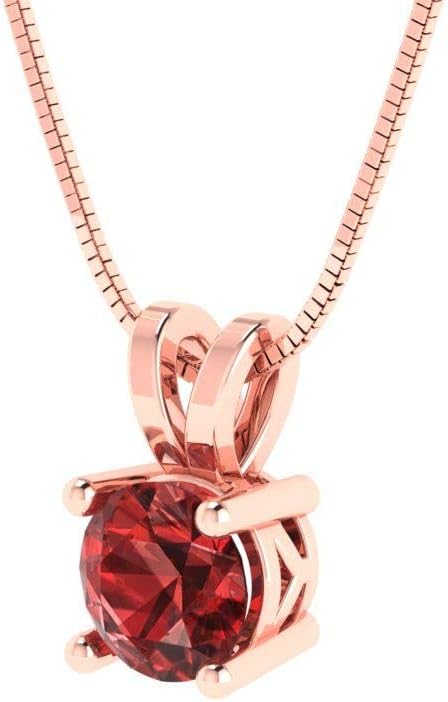 Clara Pucci 14K Rose Gold Plated Solitaire 16" Box-Chain Necklace - Sterling Silver 0.5ct Round Cut Garnet Pendant - Image 2