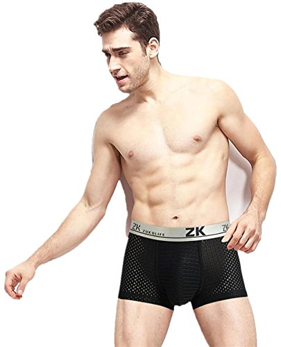 ZUKULIFE Mens Ice Silk Boxer Mesh Brief (Black M)