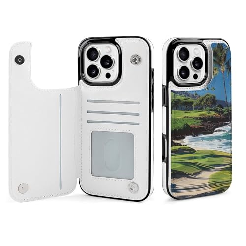 Étui portefeuille iPhone 16 Pro Max en cuir imprimé golf premium