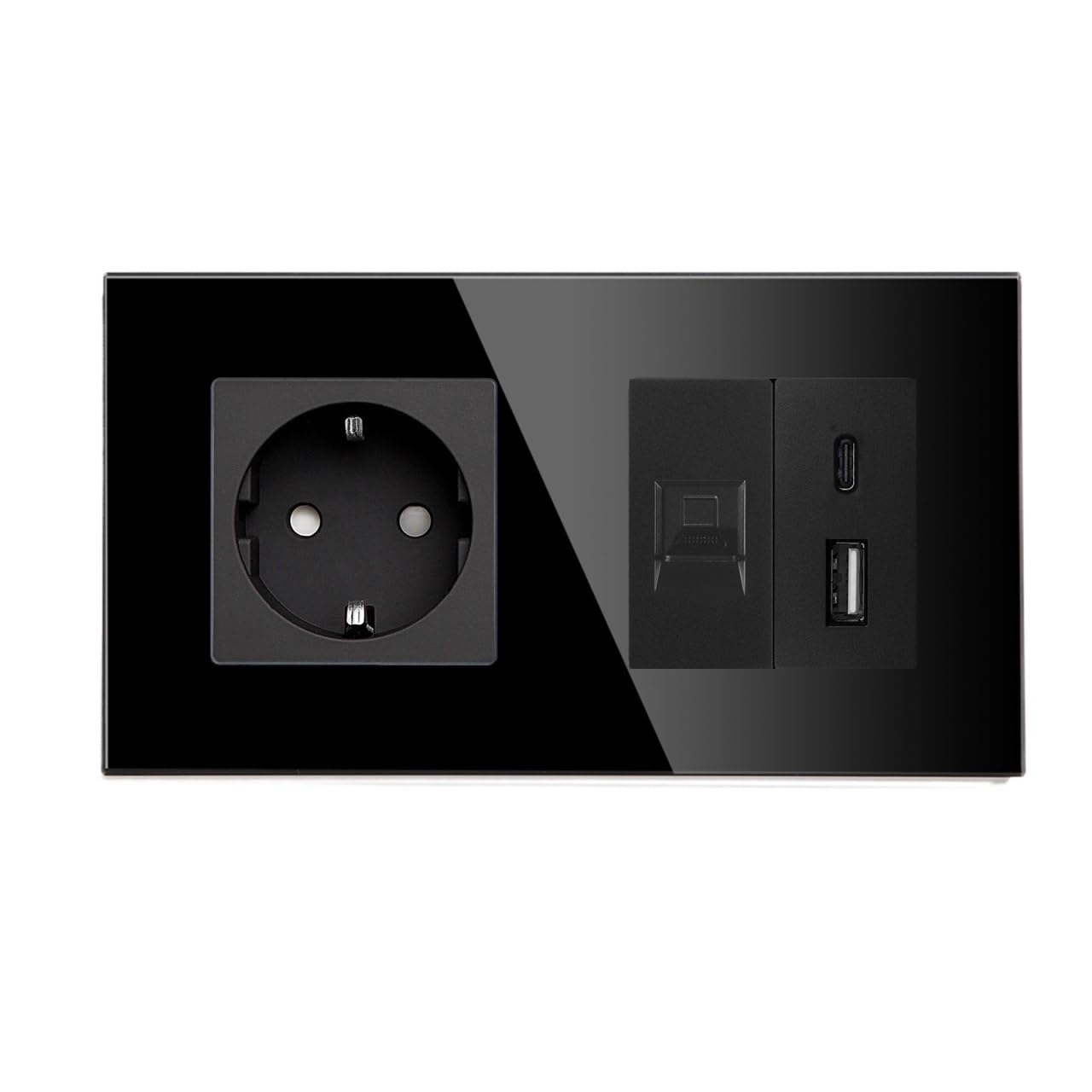 CAT6 Internet USBC Data Computer PC Sockets Plus 20W AC Fast Charging Outlets Wall Power Sockets Glass Frames EU Standard(CAT6 AC White)