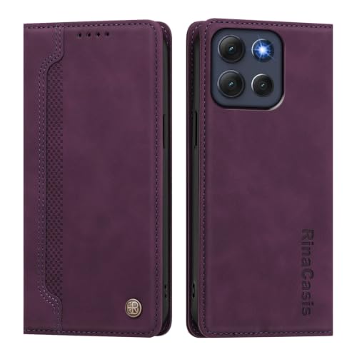 rongki Leather Case for Motorola Moto G86, Premium Synthetic Leather Magnetic Closure Folio Case with Soft TPU Inner Shell Card Slots Kickstand Phone Case for Motorola Moto G86, Violet
