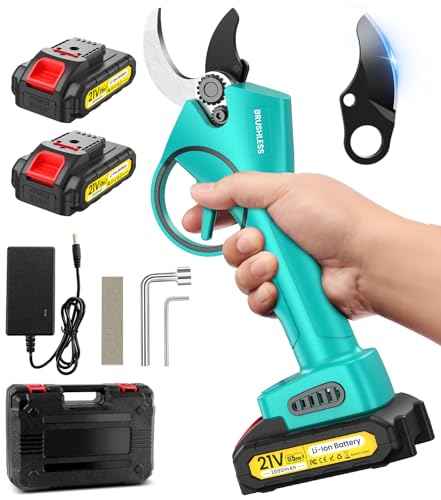 Electric Secateurs, 33 mm Electric Pruning Shears, 2 * 2Ah Battery Secateurs per 6-8 h, SK5 Pruner Cordless, Professional Garden Power Tools for Plants, Hedges, Trees, and Flowers
